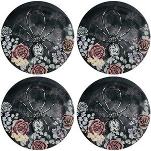 Halloween Melamine 11" Plates Gothic Spider Roses Set of 4 New